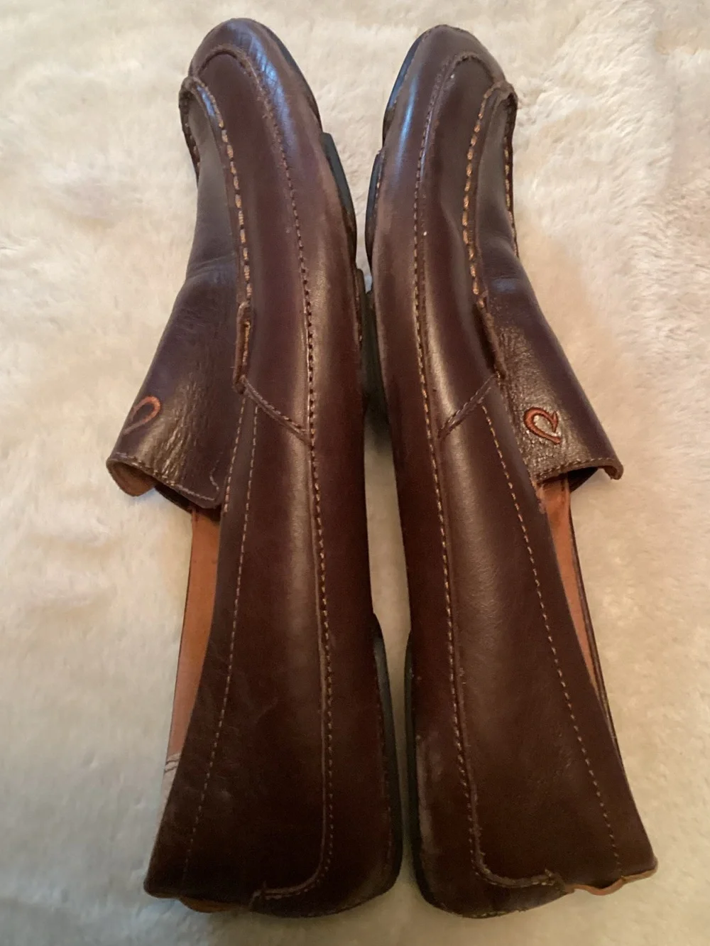 OluKai Lokahi Men's Dark Brown Leather Slip-On Loafers - Size 10